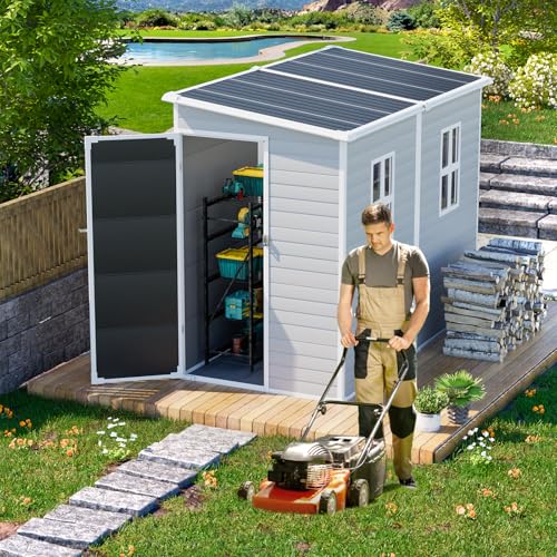 Outdoor Resin Storage Shed 8x4x6 FT Lean to Shed with Floor Included 2 Windows Lockable Door