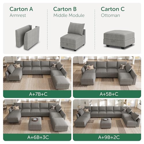 HONBAY Modular Sofa Sectional Sleeper Couch with Ottomans Reversible Sleeper Sectional Sofa Modular Couch with Storage, Aqua Blue