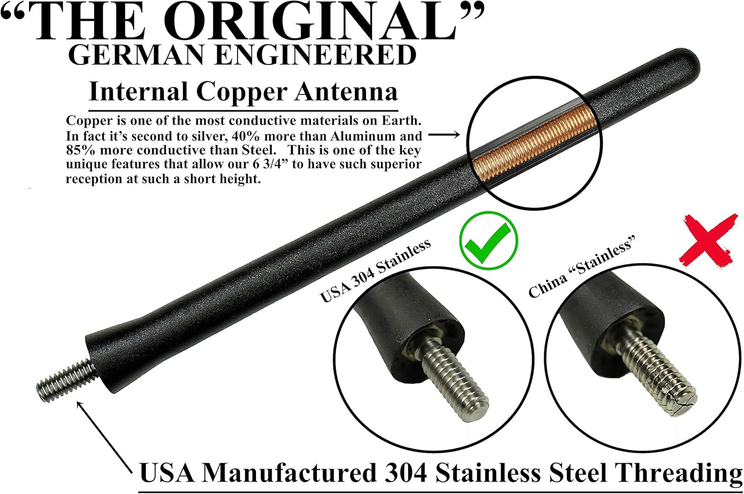 AntennaMastsRus - The Original 6 3/4 Inch is Compatible with Indian Challenger | Pursuit | Roadmaster (2015-2024) - Short Rubber Antenna