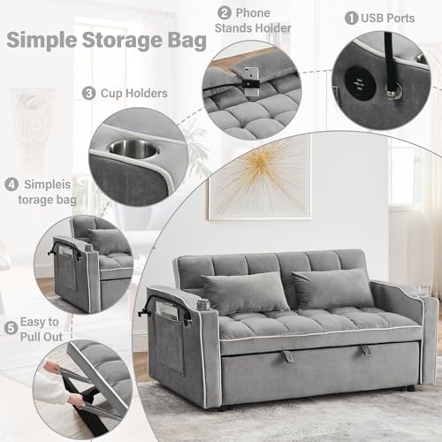 WIIS' IDEA Convertible Sofa Bed,3 in 1 Velvet Sleeper Sofa Pull-Out Bed