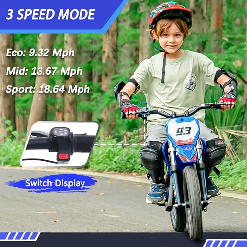 OLALA 36V Electric Dirt Bike for Kids Aged 4-8, Brushless 350W Racing Grade Electric Motorcycle, Up to 18.6MPH & 3 Speed Settings, Dual Disc Brakes