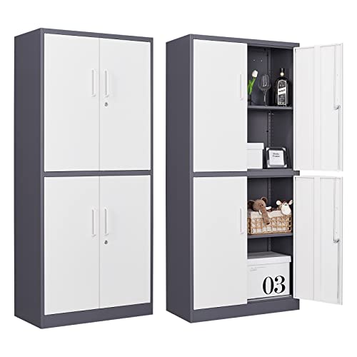 Metal Garage Cabinets, 72" Tall Locking Storage Cabinets with 2 Doors and 5 Adjustable Shelves, Steel Utility Tool Cabinet