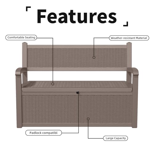 80 Gallon Storage Bench Deck Box Waterproof Lockable,Outdoor Storage Furniture for Patio,Garden and Porch,Tools and Cushions（Black）