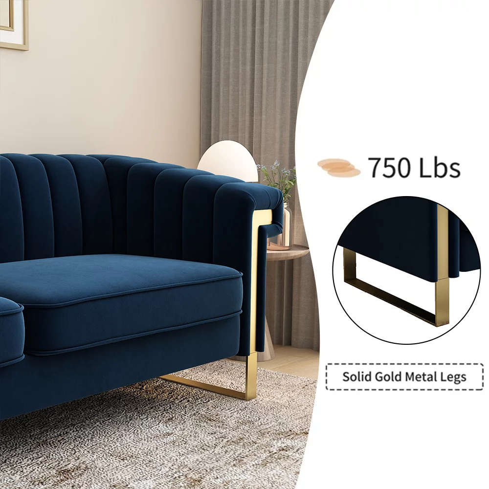 Velvet Sofa Couch, Modern Upholstered Sofa Couch, 84"L 3 Seater Sofa Couch, Mid-Century Velvet Sofa Couch for 3 with Tufted Back