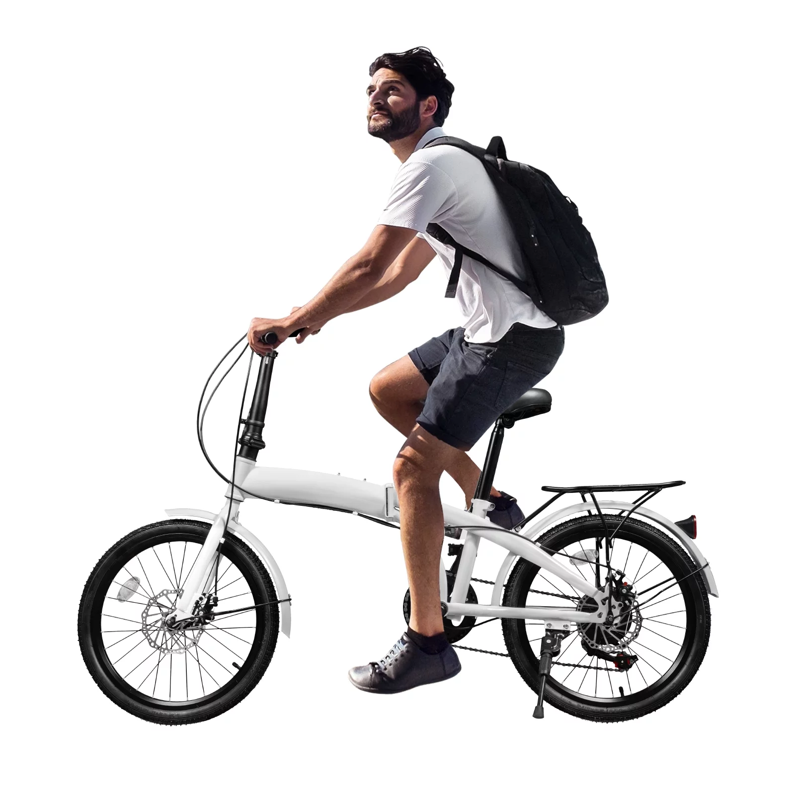 20-inch Wheels 7 Speed Folding Bike Compact High Carbon Steel Urban Commuter Bicycle for Unisex Adult White Streamline - Radiant Selections