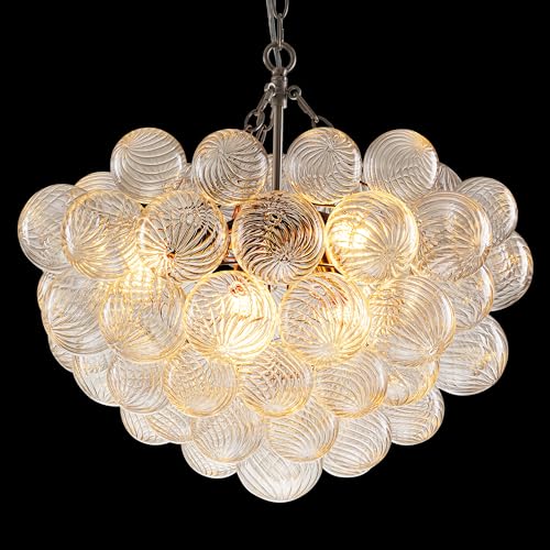 Longree Bubble Glass Globe Chandelier Swirled Ribbed Clear Blown Glass Ball Chandeliers Art Cluster Pendant Lights Dining Table Lighting Fixture for