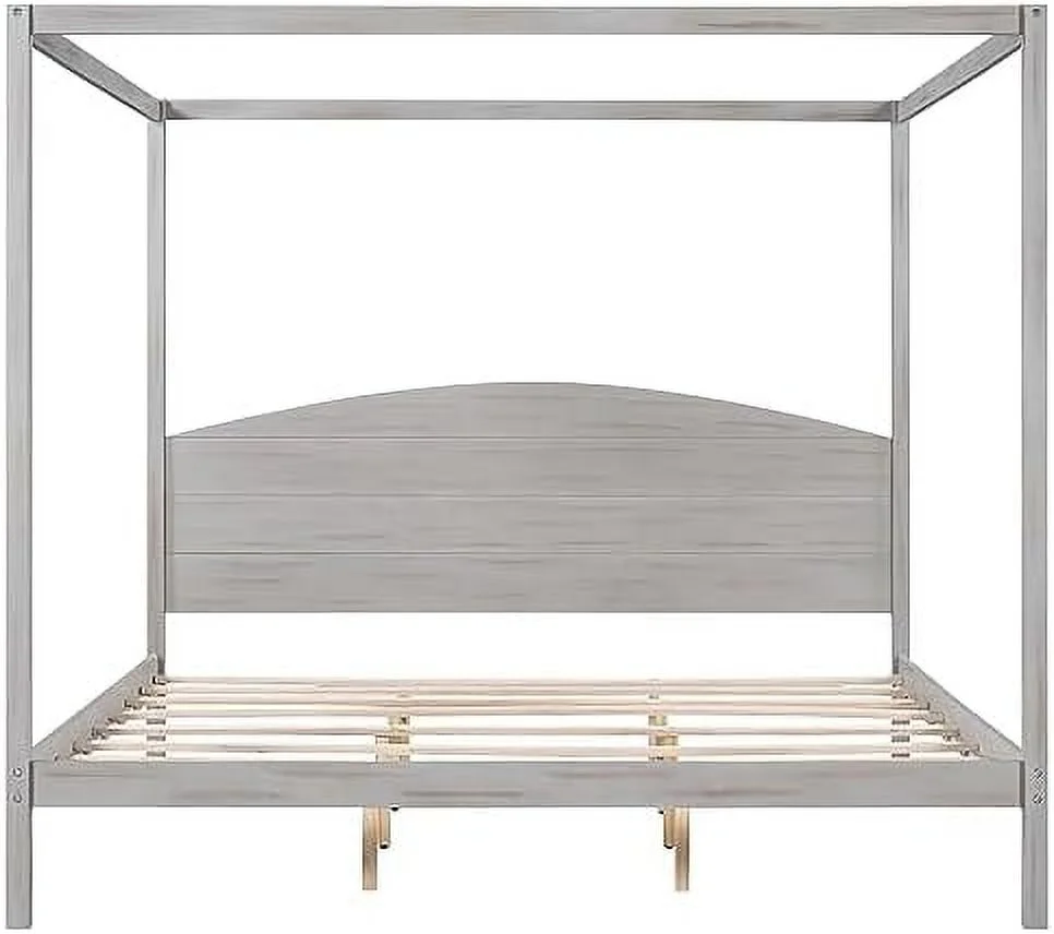 YPZBBOOM Queen Size Canopy Bed Wood 4-Poster Platform Beds  Modern Queen Bed Frame with Headboard  No Box Spring Needed  White