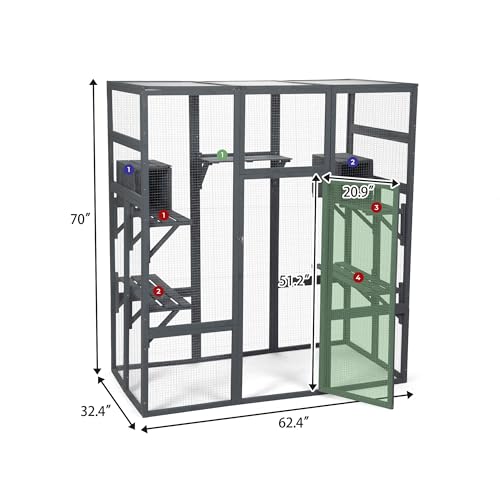 COZIWOW 70Inches Large Stable Spacious Wooden Catio Outdoor Cat Enclosure with Perches and Condos, Cat Cage Indoor with Waterproof Roof