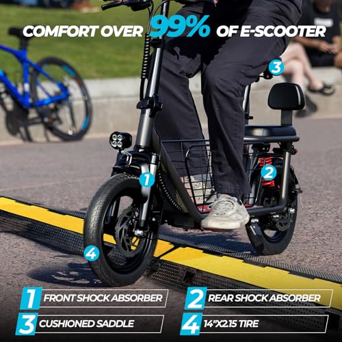WINDHORSE 850W Peak Electric Scooter with Seat, 22MPH & 25 Miles Range, Dual Shock Absorbing, 3 Gear Speed, 14" Pneumatic Tire