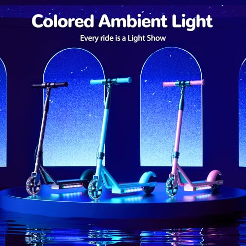 isinwheel S2 Electric Scooter for Kids Ages 6-12,150W Kids Electric Scooter with Adjustable Speed and Height, Colorful Lights, Double Brake