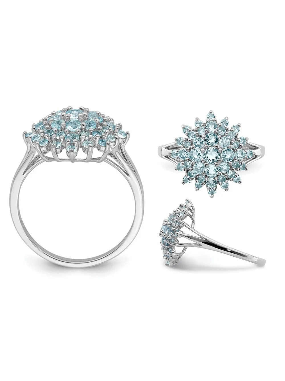 Aquamarine Cluster Ring 3/4 Carat (Ctw) in Sterling Silver