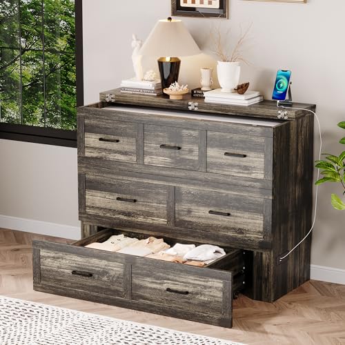 Bellemave Queen Murphy Bed, Cabinet Bed with Charging Station and Storage, Farmhouse Murphy Cabinet with Foldable Panel, Noisy Free