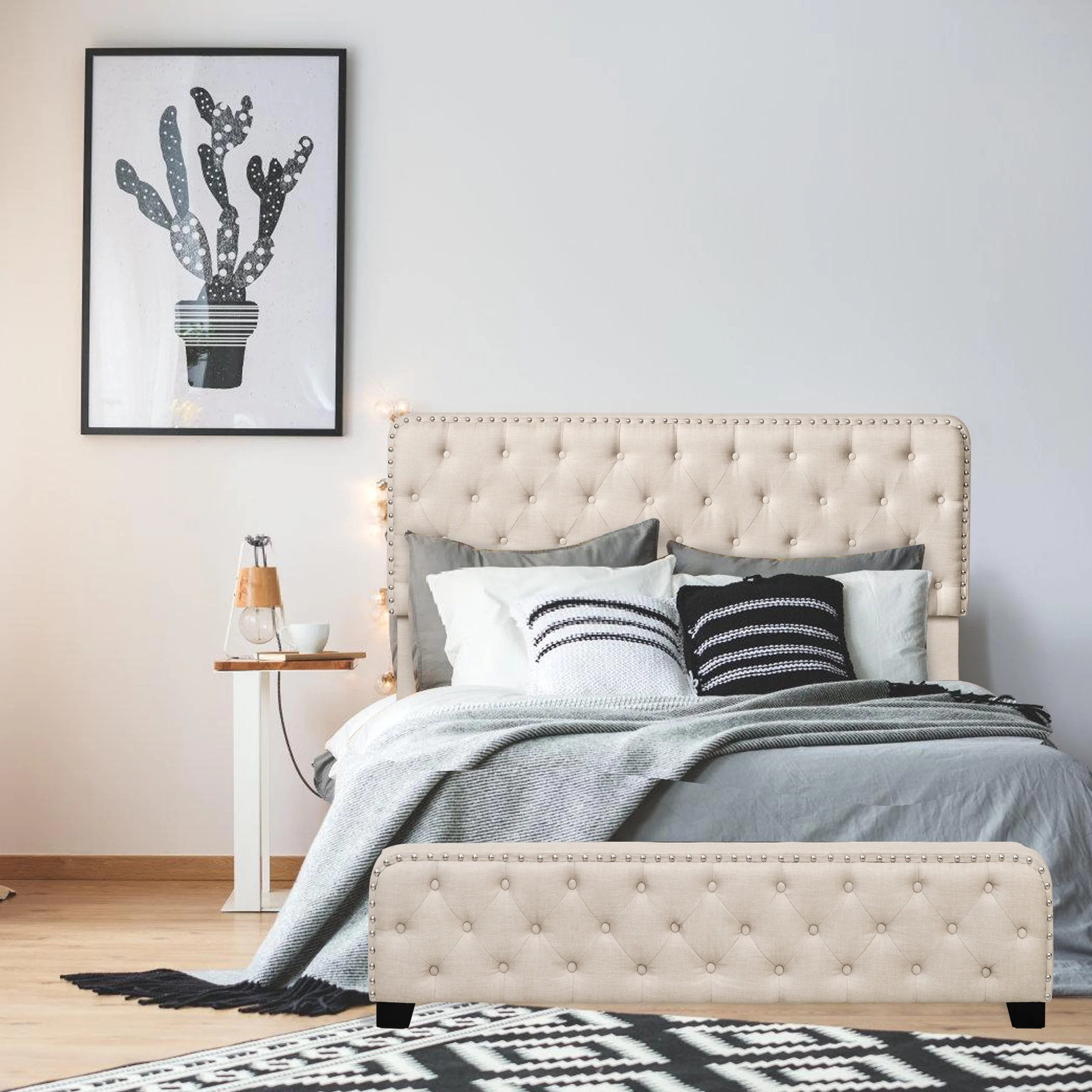 TrumanPick Full Size Storage Bed Frame with 4 Drawers and Adjustable Headboard, Adult, Beige