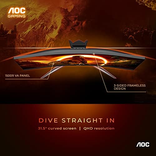 AOC C27G2Z 27" Curved Frameless Ultra-Fast Gaming Monitor, FHD 1080p, 0.5ms 240Hz, FreeSync, 2x HDMI 2.0, 1x Display Port, Height Adjustable