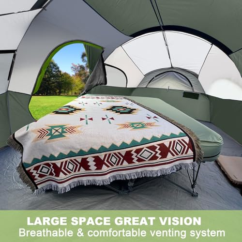 CAMPROS CP Tent 8 Person Camping Tents, Weather Resistant Family Tent, 5 Large Mesh Windows, Double Layer, Divided Curtain for Separated Room