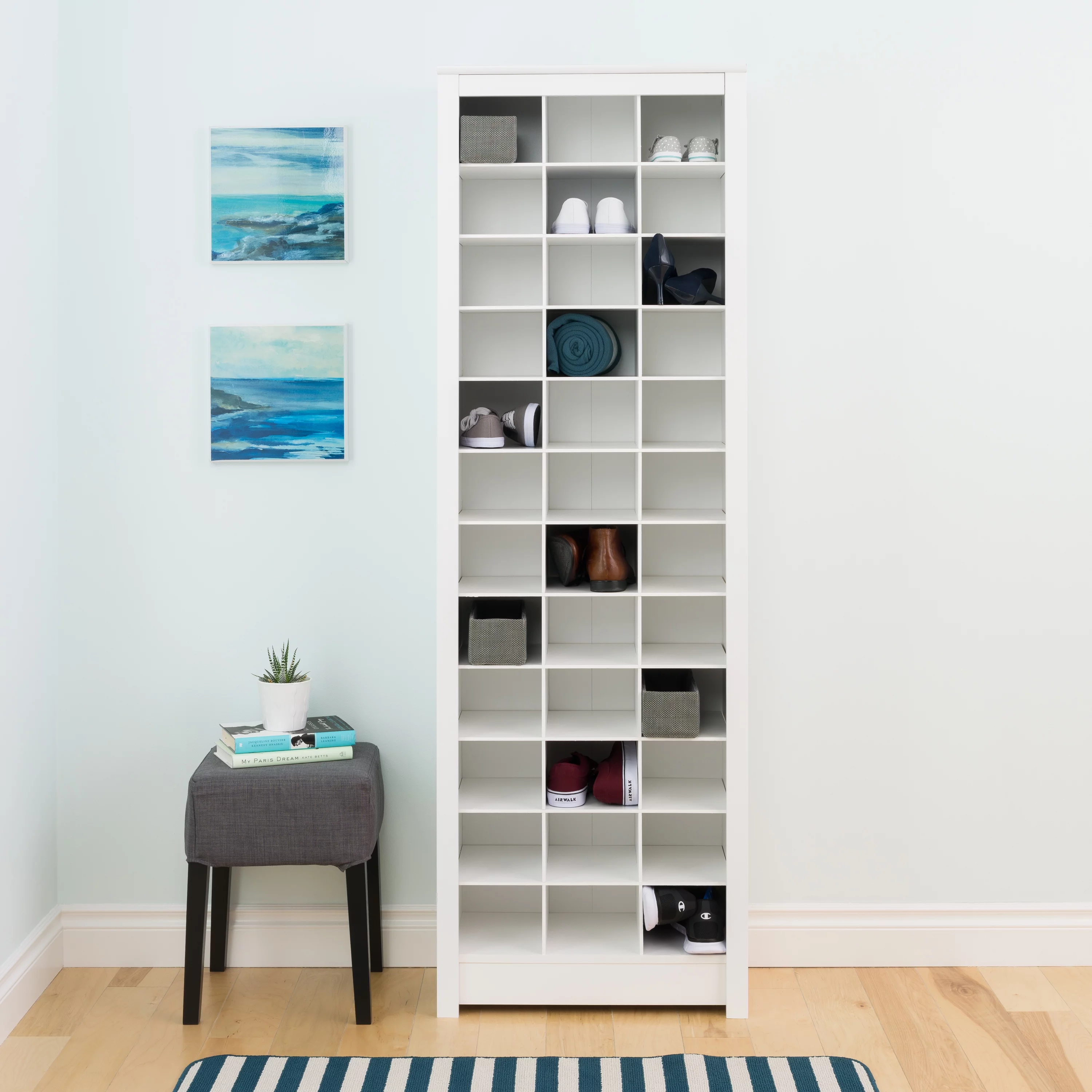 Prepac Elegant White Shoe Storage Cabinet, Space-Saving Solution with Cubbies for 36 Pairs, 13"D x 23.5" W x 72.5" H