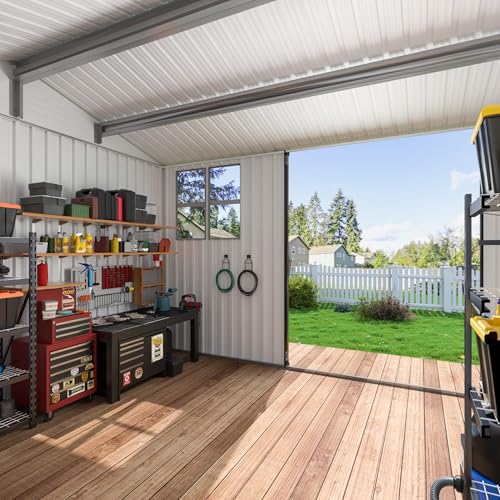 10x10 FT Outdoor Storage Shed, Metal Garden Tool Shed with Updated Frame Structure, Lockable Doors and Windows, Ideal for Backyard Garden Patio Lawn