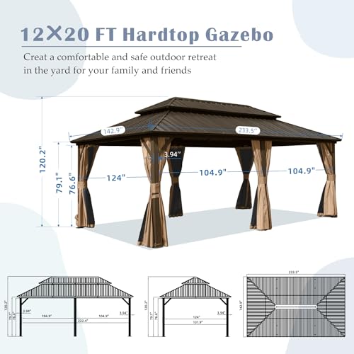 Domi 10' x 10' Hardtop Gazebo Outdoor Metal Gazebo with Galvanized Steel Double Roof Canopy, Curtains and Netting for Patio, Backyard, Deck