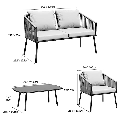 YITAHOME 4-Piece Patio Furniture Wicker Outdoor Bistro Set, All-Weather Rattan Conversation Loveseat Chairs for Backyard