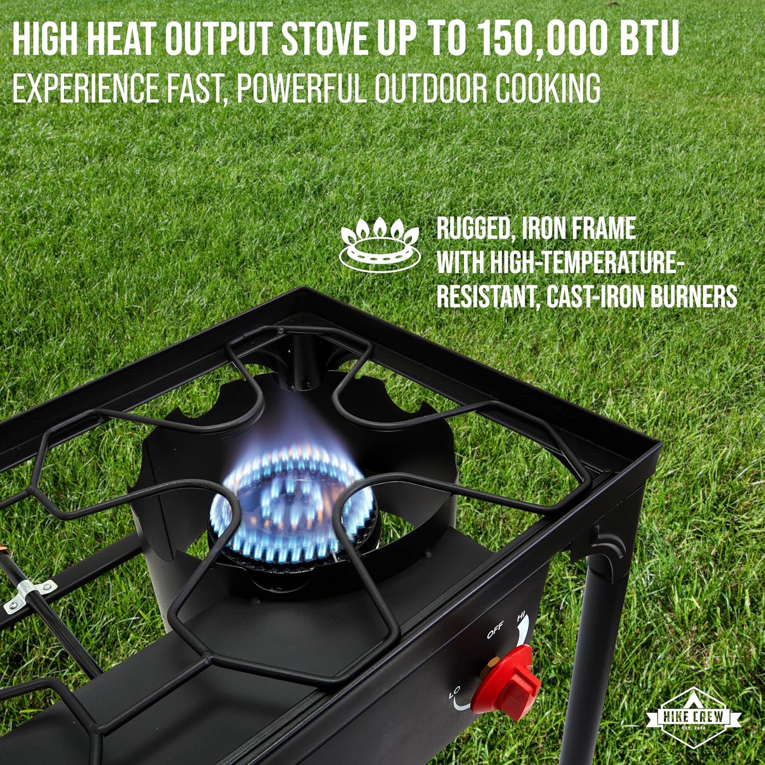Hike Crew Auto Ignition Double-Burner Outdoor Gas Stove | 150,000 BTU Portable Propane-Powered Cooktop with Blue Flame Control, Removable Legs