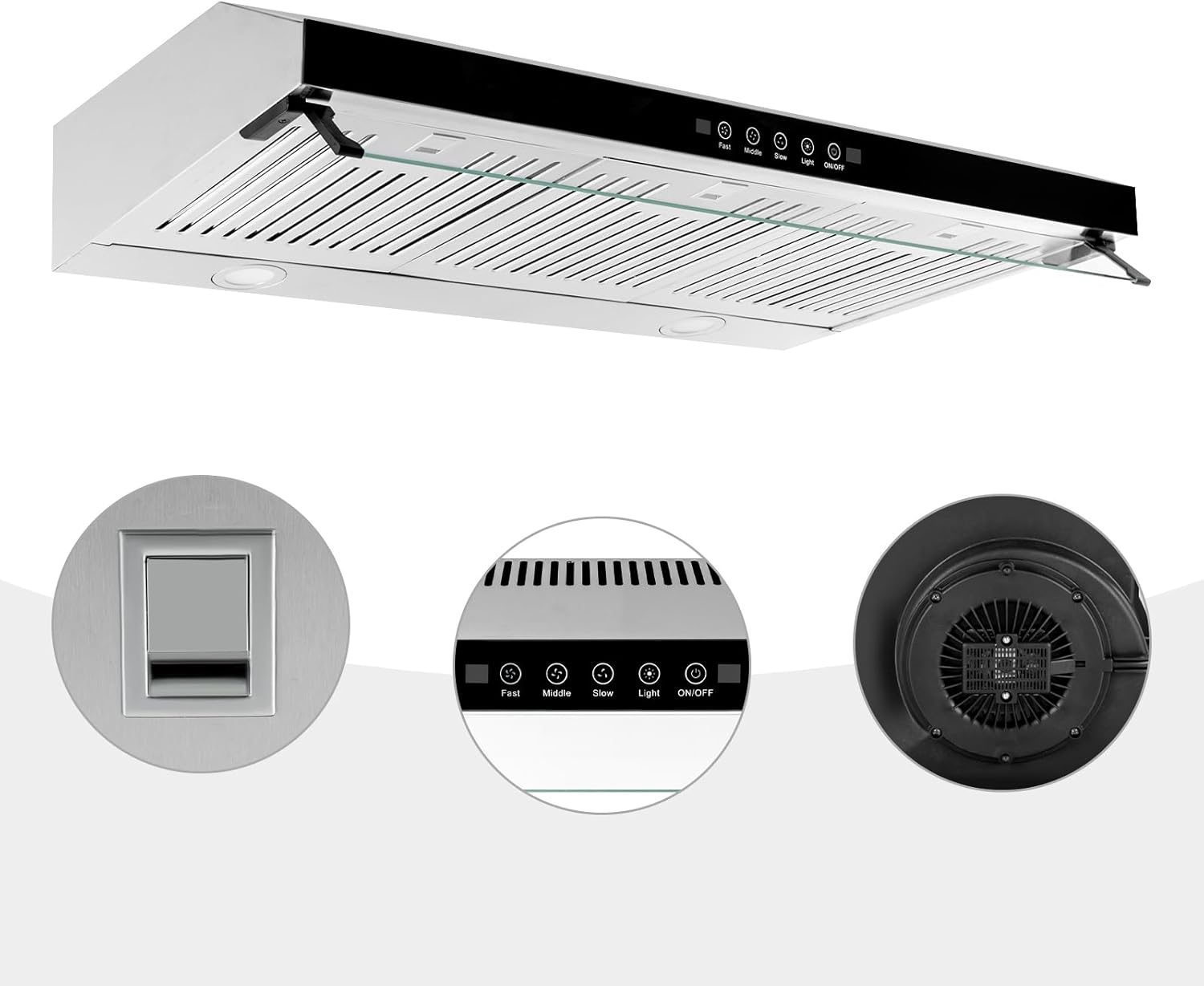 Range Hoods,3-Speed Range Hood,Range Hood with Light,Smoke Exhauster under Cabinet,Vent Range Hood,2 LED Lights