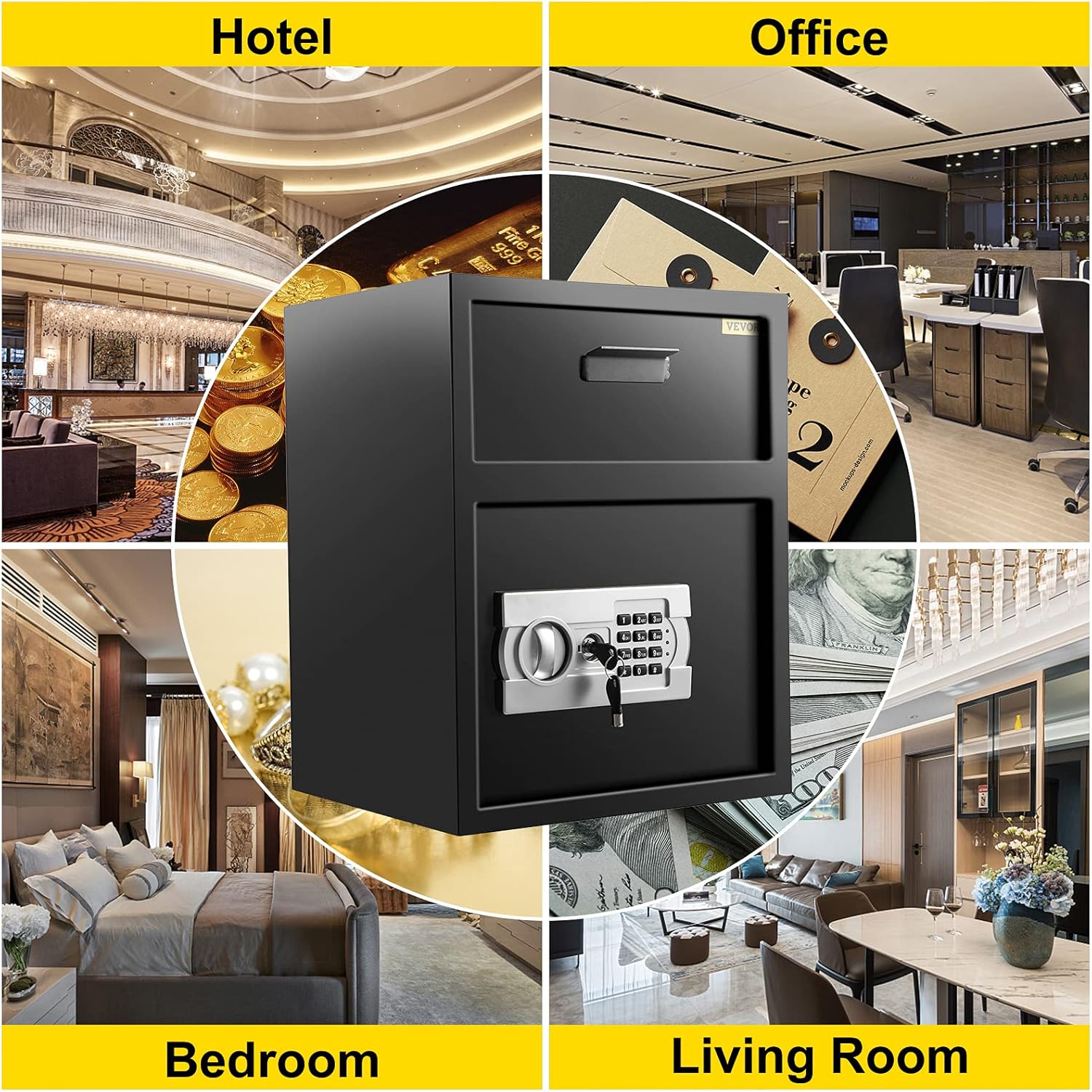 VEVOR Digital Depository Safe 1.7 Cubic Feet Made of Carbon Steel Electronic Code Lock Depository Safe with Deposit Slot with Two Emergency Keys
