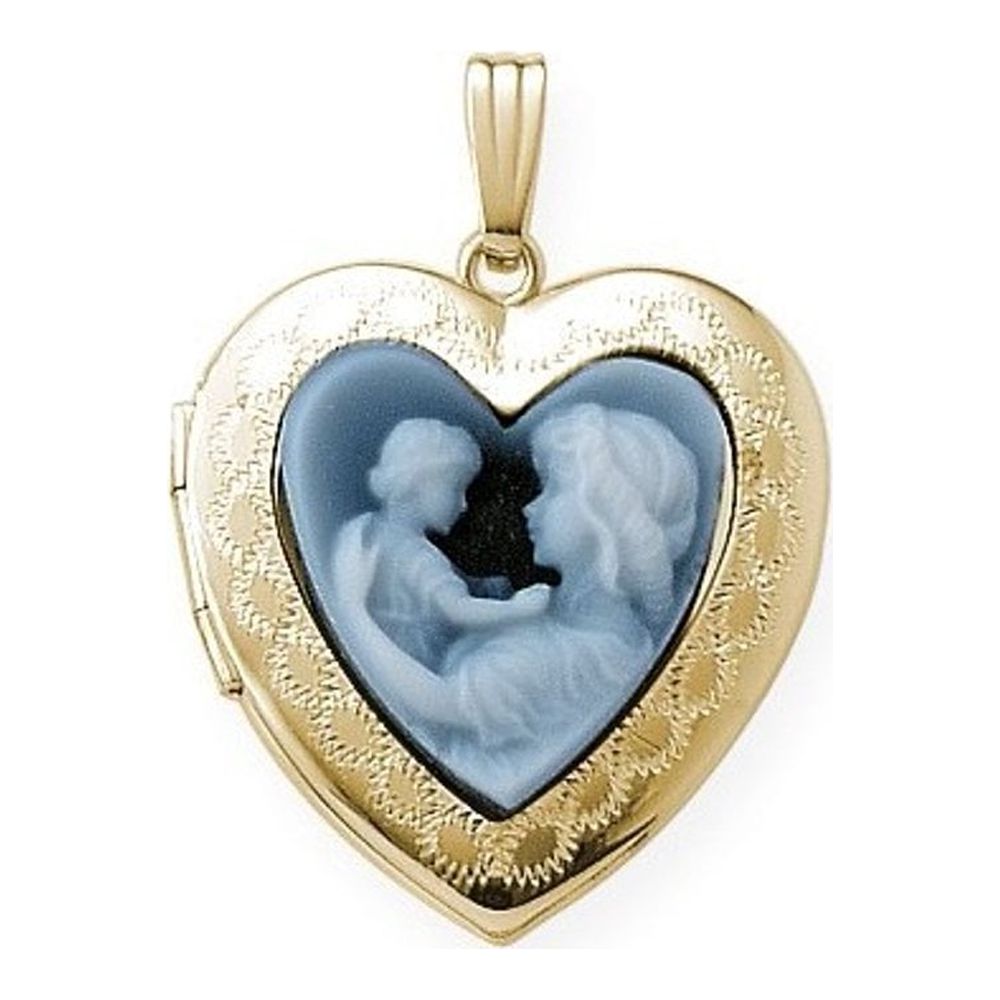 Picturesongold.Com Heart Cameo Locket Necklace Pendants - 3/4 inch x 1 inch in Solid 14K Yellow Gold