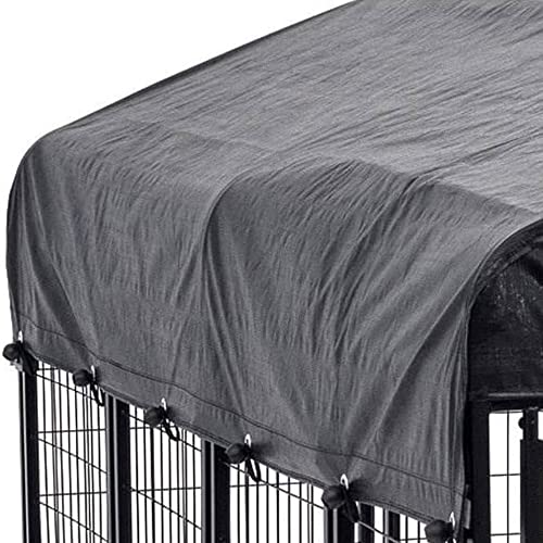 Stay Series 4 by 4 by 4.3 Feet Studio Jr. Black Powder Coat Steel Frame Outdoor Dog Kennel with Waterproof Canopy Roof and Gate Door, Khaki