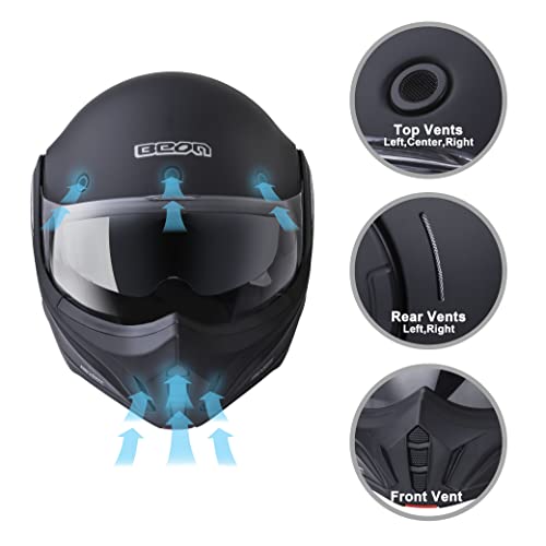 BEON Full Face Motorcycle Helmet DOT Approved, 180° Reversible Chin Guard Modular Pilot Helmet with Anti-Fog Dual Visors for Adult Men Women (S-XXL)