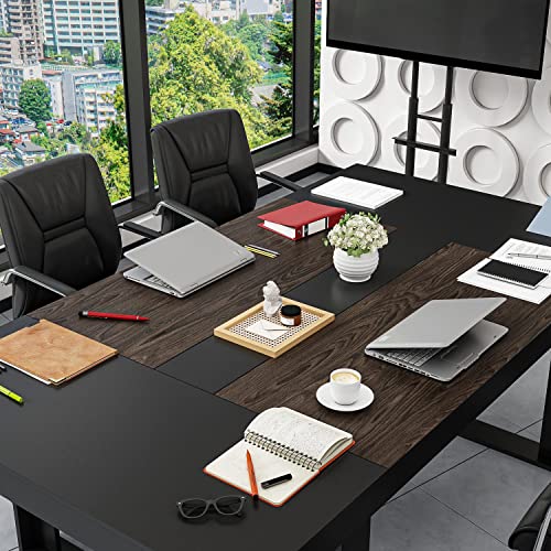 FAMAPY 7.2FT Conference Table Podcast Table, Black Metal Frame, Rectangular Office Table Meeting Table Podcast Table