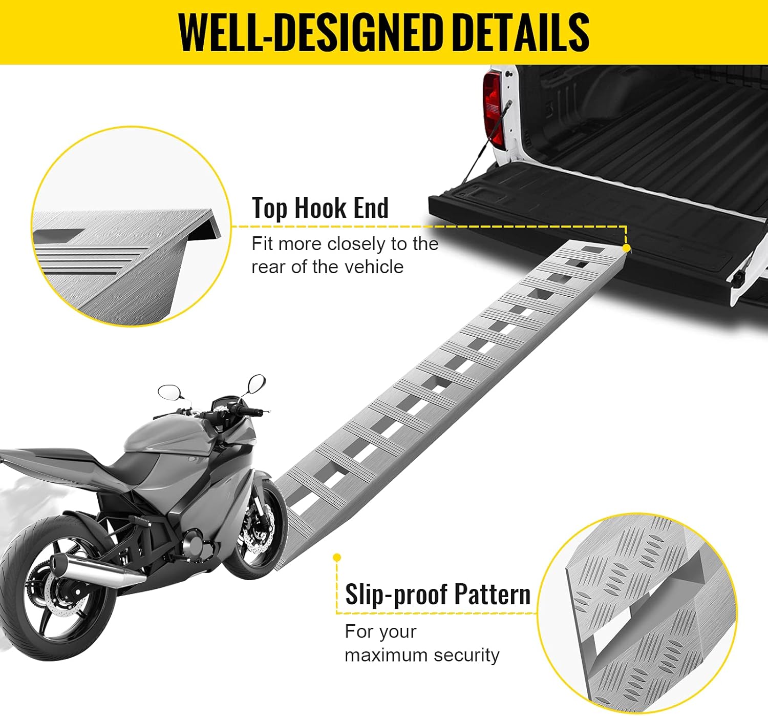 84'' X 15'' Aluminum Trailer Ramps 6000LBS Total Beavertail Hook End 1 Pair 2 Ramps