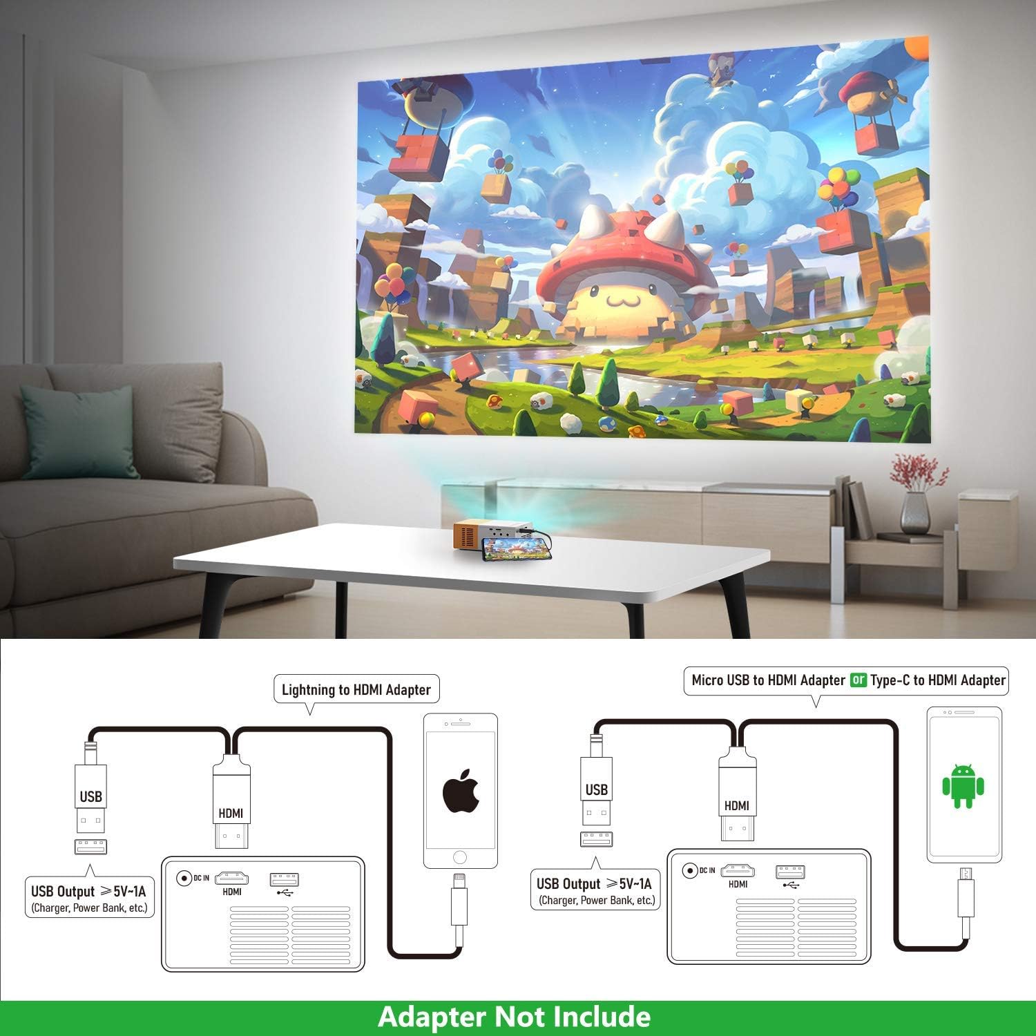 Mini Projector, PVO Portable Projector for Cartoon, Kids Gift, Outdoor Movie Projector