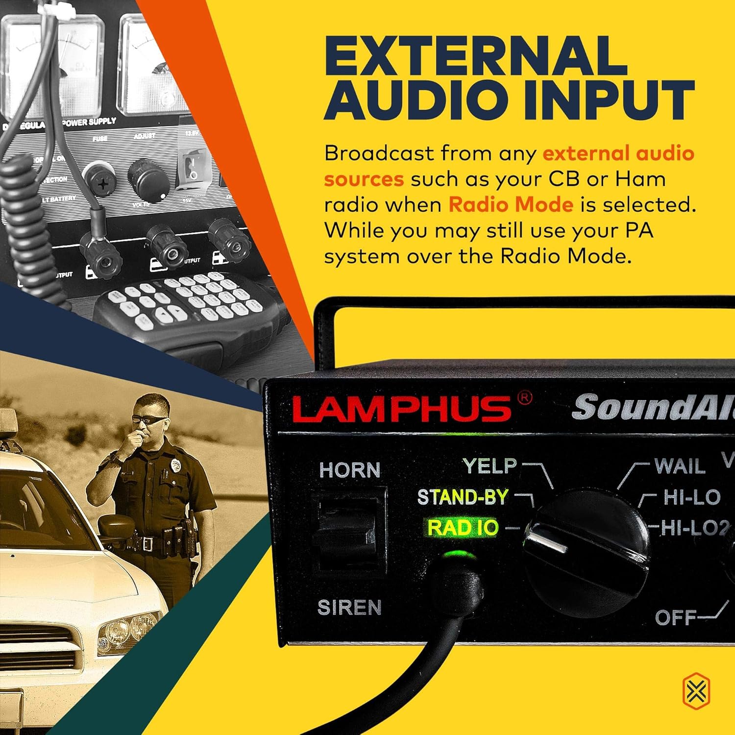 SoundAlert 12V 100W Police Siren PA System Amplifier Controller [Handheld Microphone] [Hands-Free] [2 x 20A Switches] Warning Emergency Siren for