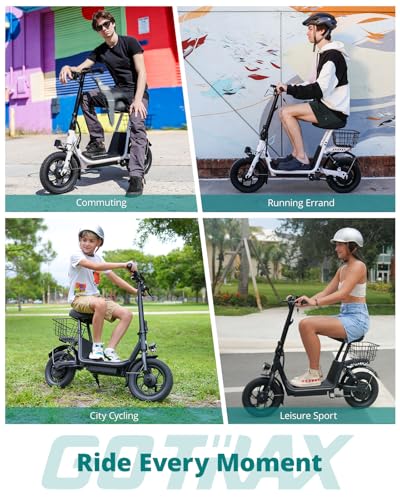 Gotrax A5 Electric Scooter w/Seat for 13+, 12" Pneumatic Tire, Max 15.5 Miles &15.5 Mph Power by 400W Motor, Dual Rear Shock Absorber &Dual Brake