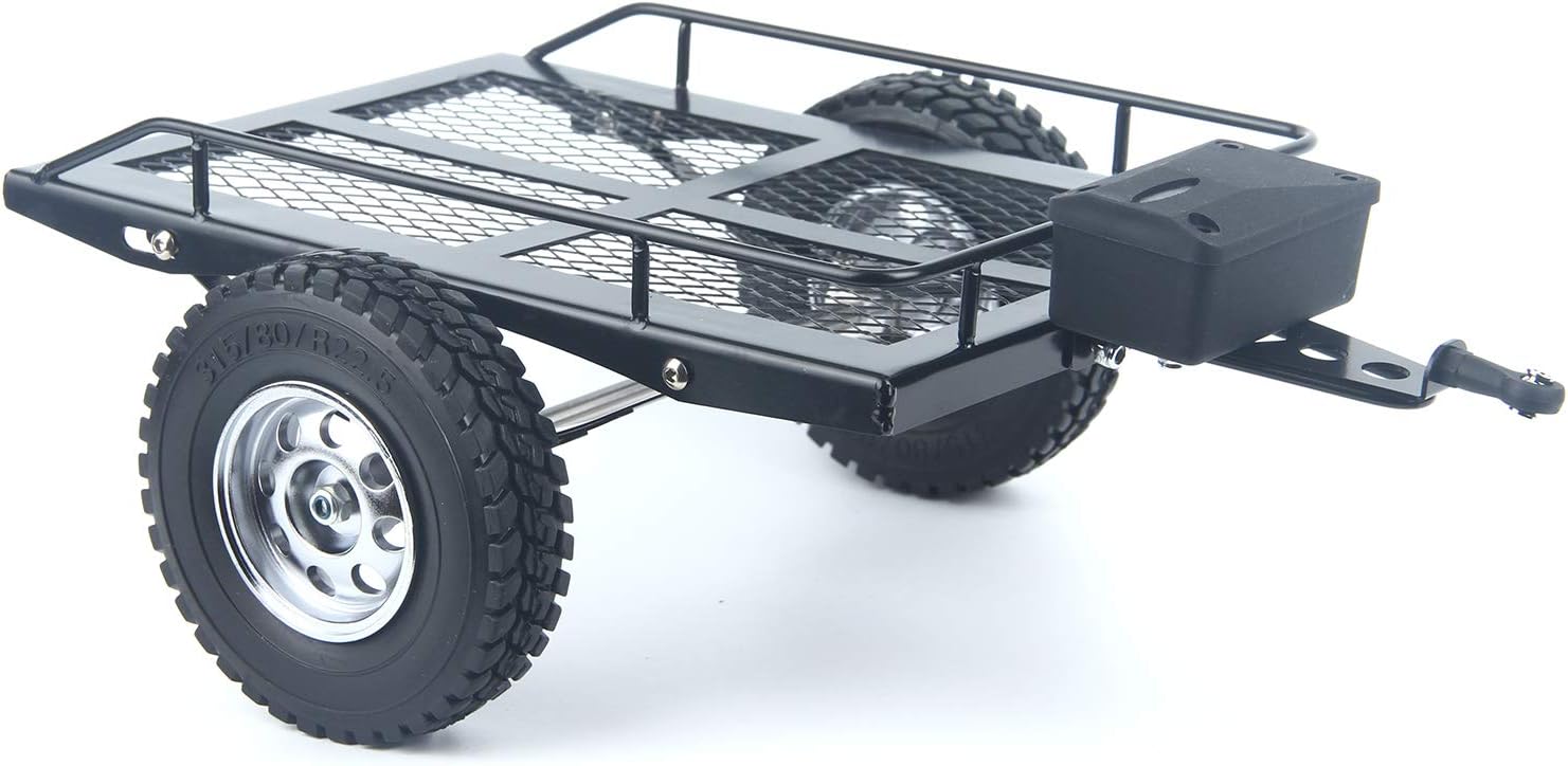LCX Racing 1/10th RC Crawler Car Heavy Duty Metal Trailer RC Crawler Hooper Trail Cargo Carrier Metal Kit for Axial SCX10 SCX10 II TRX4 TRX6 Redcat