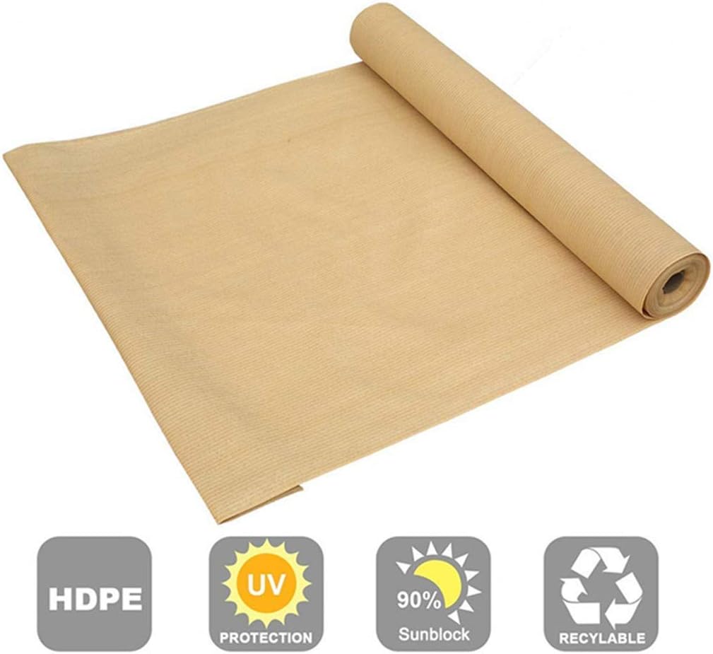 Shatex 90% Sun Shade Fabric, Sun-Block Net Mesh Shade with Clips for Pergola Cover Porch Vertical Screen, Beige (8x16ft) Pack of 2