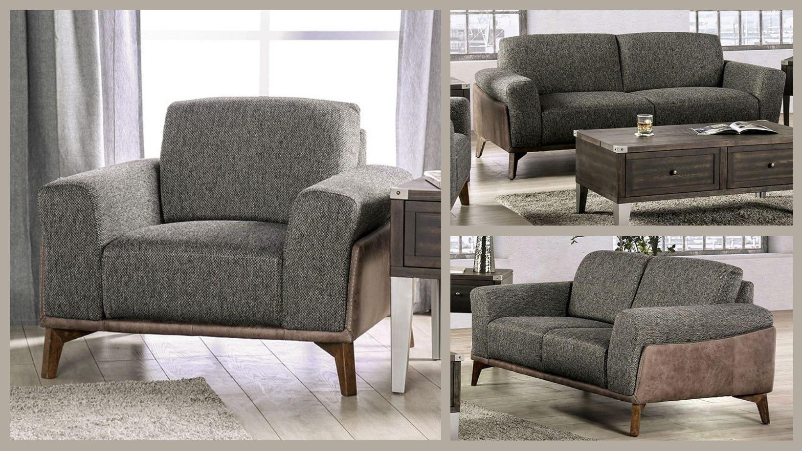 Mid-century Fabric & Leatherette Sofa Gray Furniture of America Kloten