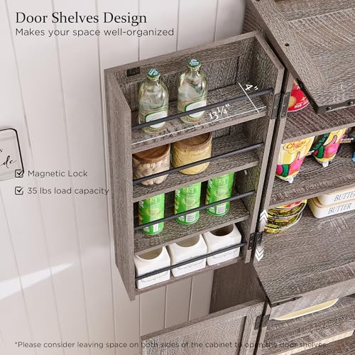 72" Tall Kitchen Pantry, Farmhouse Storage Cabinet with Barn Doors, Organizer, Drawer and Adjustable Shelves, Rustic Wood Cupboard for Kitchen