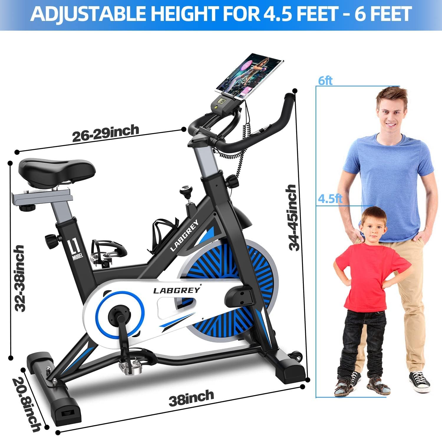 LABGREY Exercise Bike Indoor Cycling Bike Stationary Cycle Bike with Heart Rate Sensor & Comfortable Seat Cushion