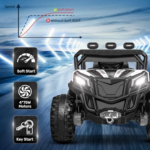 ANPABO 24V 4X4 Ride on Car Truck w/Remote Control, 4WD/2WD Switchable Kids UTV, 19" Spacious Seat, 4 Shock Absorbers, Soft Start, Music Player