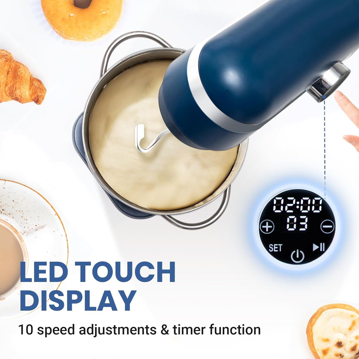 Stand Mixer: 6.5 Quart All Metal Mixer with LED Touch Display -600W 10-Speed Tilt-Head Mixer with Stainless Steel Bowl with Cover, Dough Hook, Beater