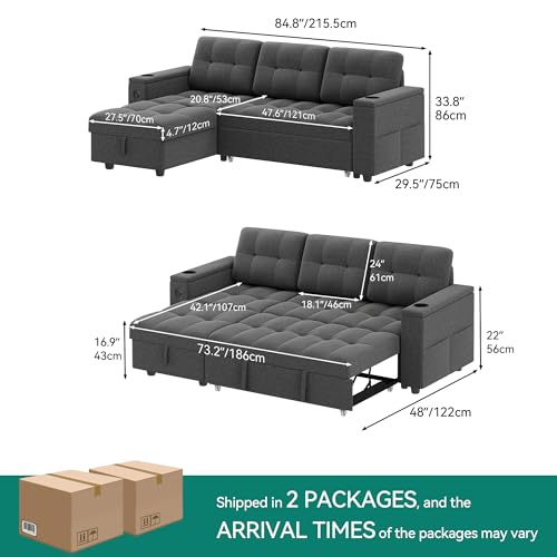YITAHOME Sectional Sofa L-Shaped Sofa Bed w/Chaise & USB, Reversible Couch Sleeper w/Pull Out Bed & Storage Space