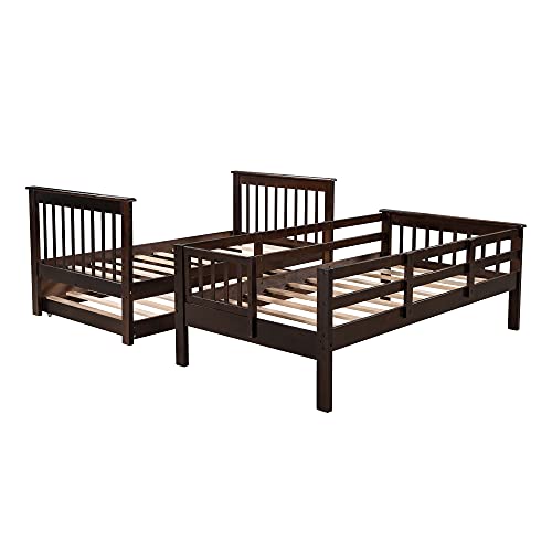 Harper & Bright Designs Twin Over Twin Bunk Bed with Stairs and Trundle, Solid Wood Stairway Bunk Bed Frame with Storage