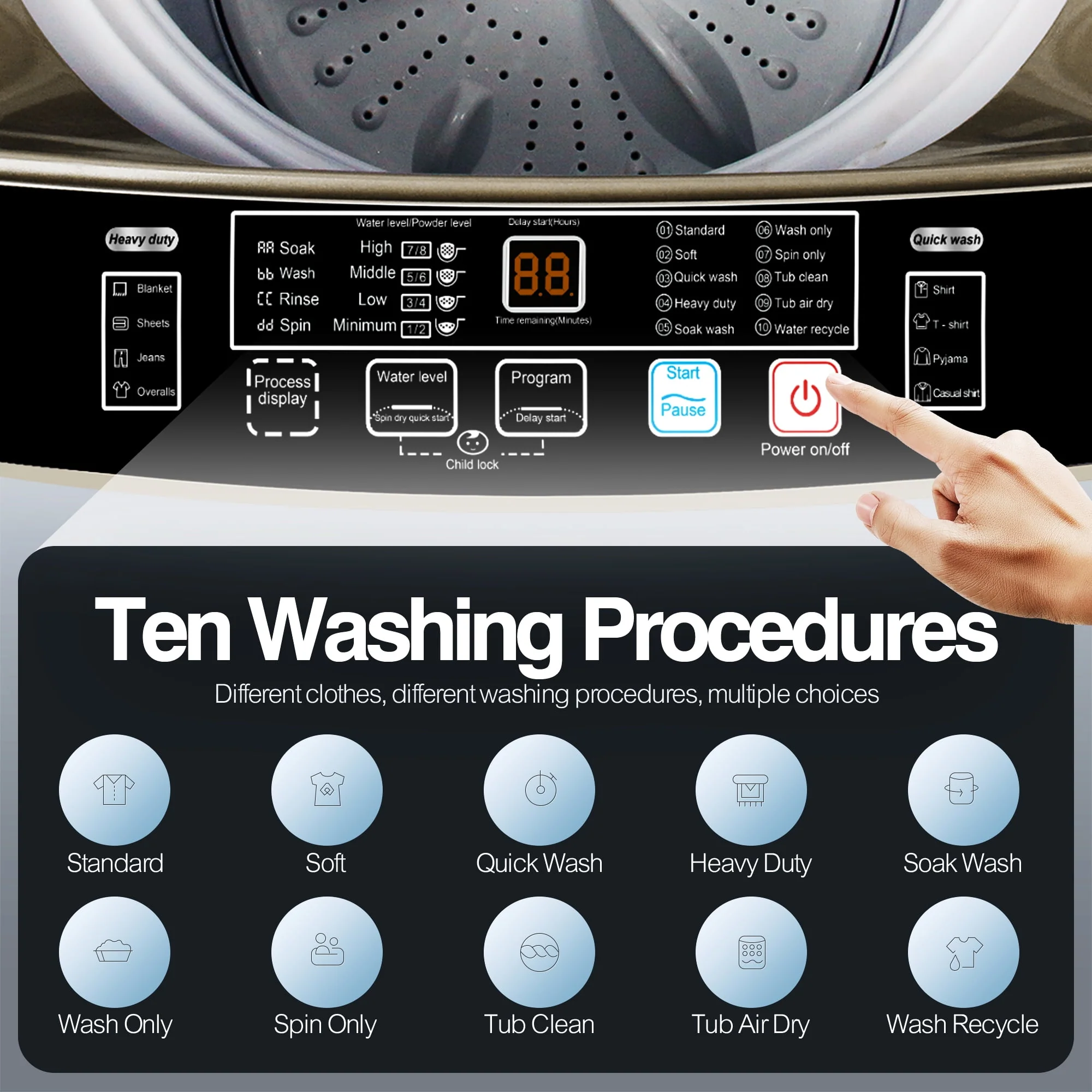 KRIB BLING Portable Washing Machine, 17.7 lbs Large Capacity Full Automatic Washing Machine, Compact Laundry Washer for Home Apartment, Coffee Gold