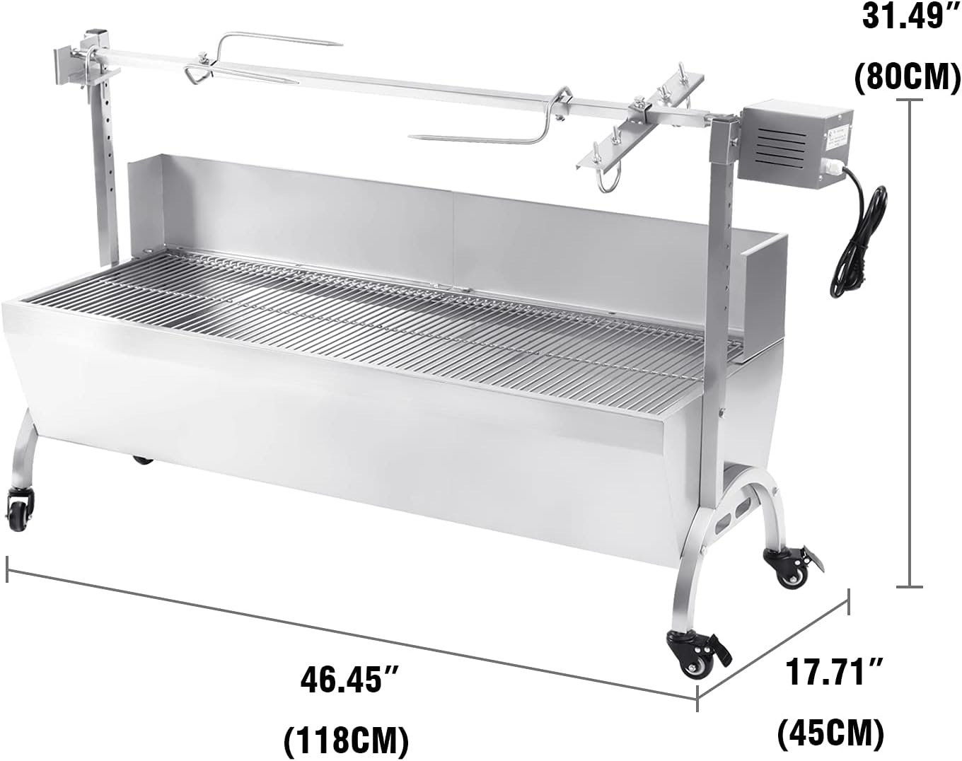 Samger Stainless Steel Rotisserie Roaster 45 Inches 20W Rotisserie Grill Portable BBQ Charcoal Grill Supporting 88LBS for Pig Chicken Lamb