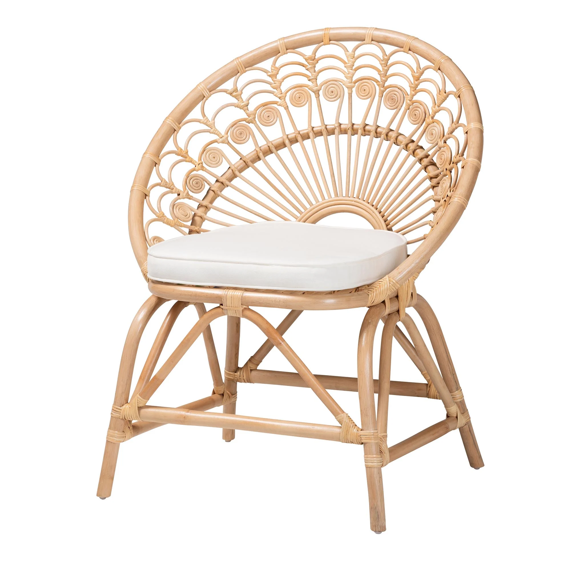 Baxton Studio Abriella Modern Bohemian Natural Brown Rattan Peacock Accent Chair - Radiant Selections