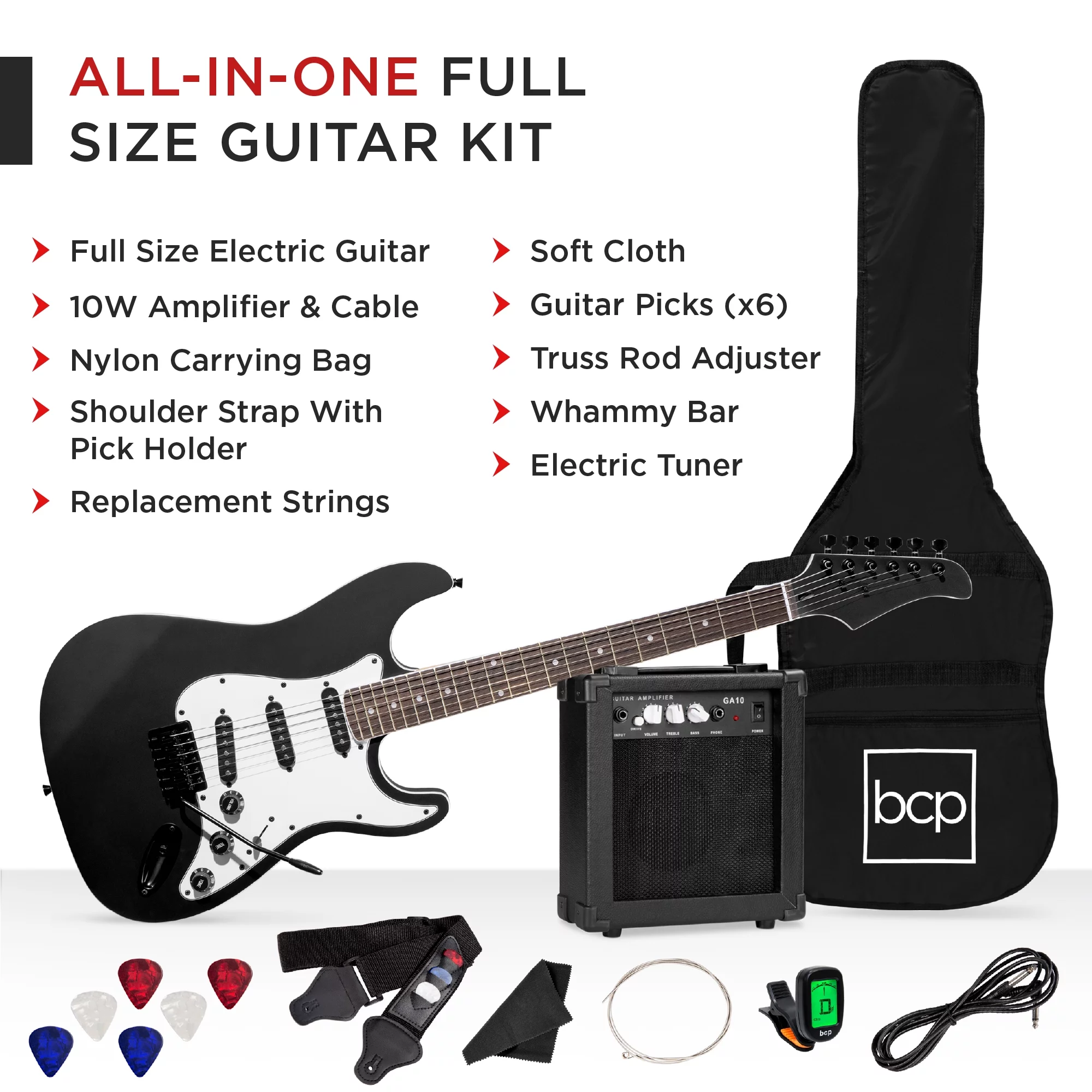 Best Choice Products 39in Full Size Beginner Electric Guitar Kit with Case, Strap, Amp, Whammy Bar - Jet Black - Radiant Selections
