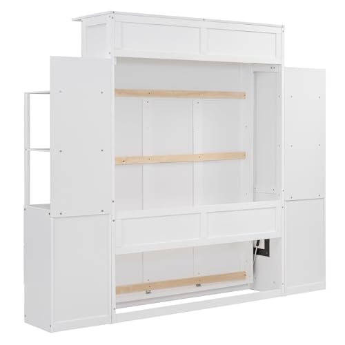 Harper & Bright Designs Full Size Murphy Bed Wall Bed with Storage Shelves, Drawers and LED Lights