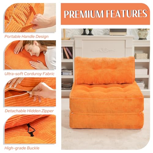 HABUTWAY Folding Sofa Bed, Convertible Sleeper Chair Bed w/Dual-Pillow & Handle, Foldable Floor Sofa Lounge w/Back Support for Living Room, Bedroom