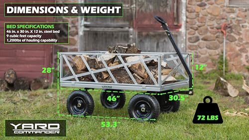 Yard Commander - 400LB Heavy Duty Tow Behind ATV Trailer Steel Dump Cart - 10-Cubic Feet Capacity - Garden Utility Trailer